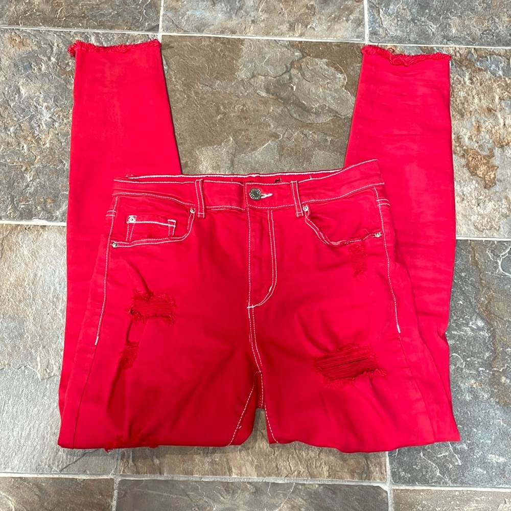 Red garage jeans